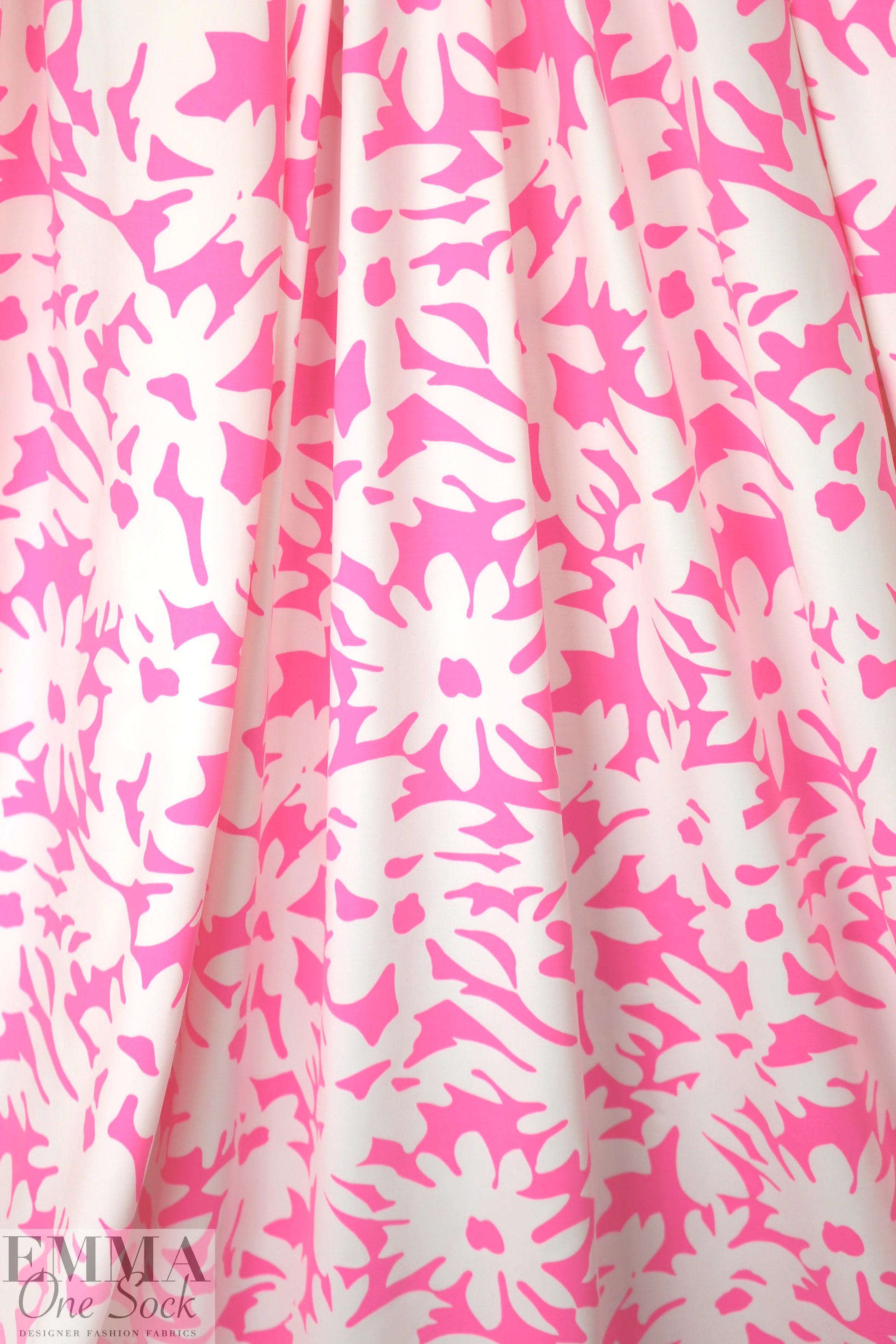 NY designer neon pink/white flowers nylon swimwear .875 yds