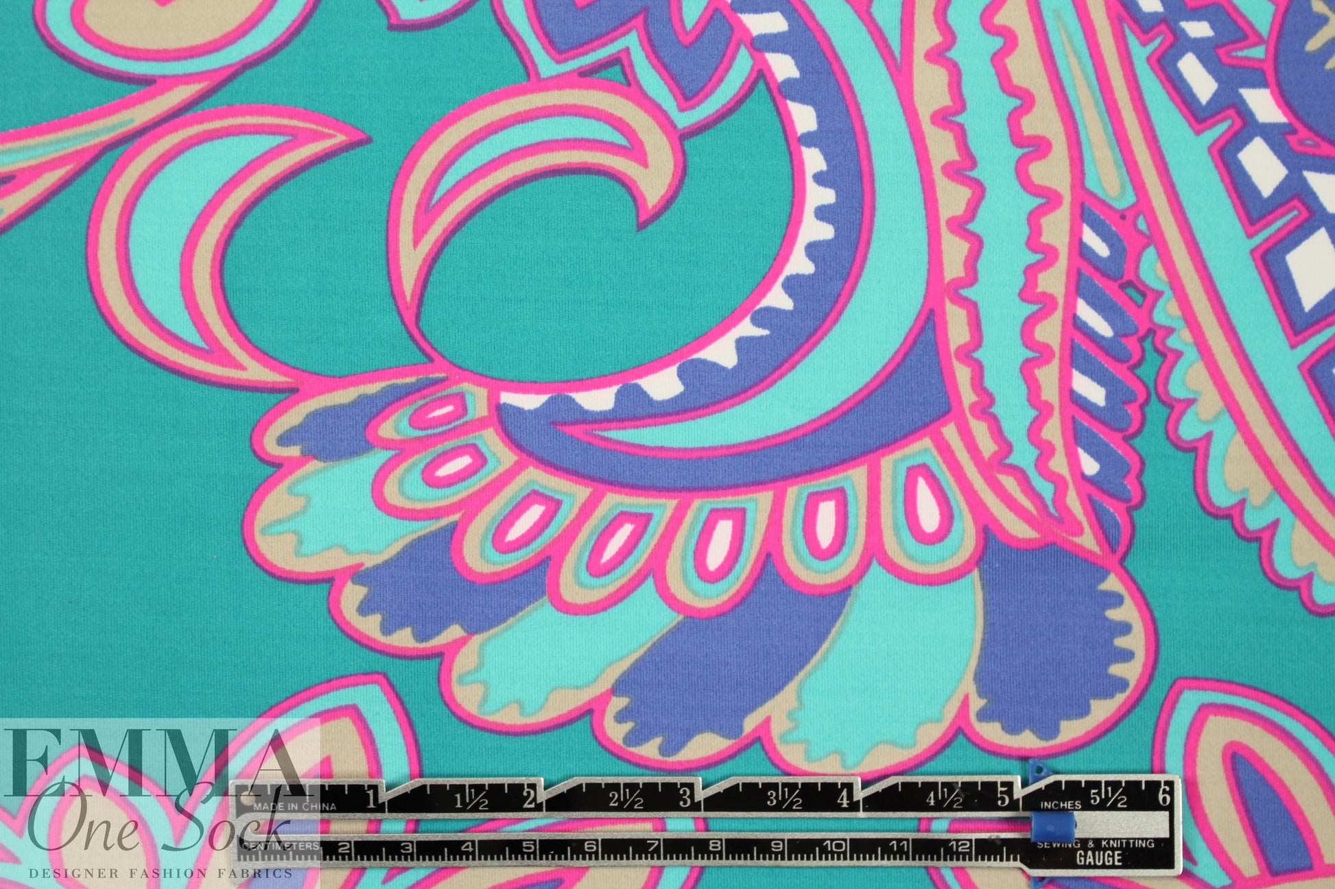 NY designer teal/hot pink paisley nylon swimwear