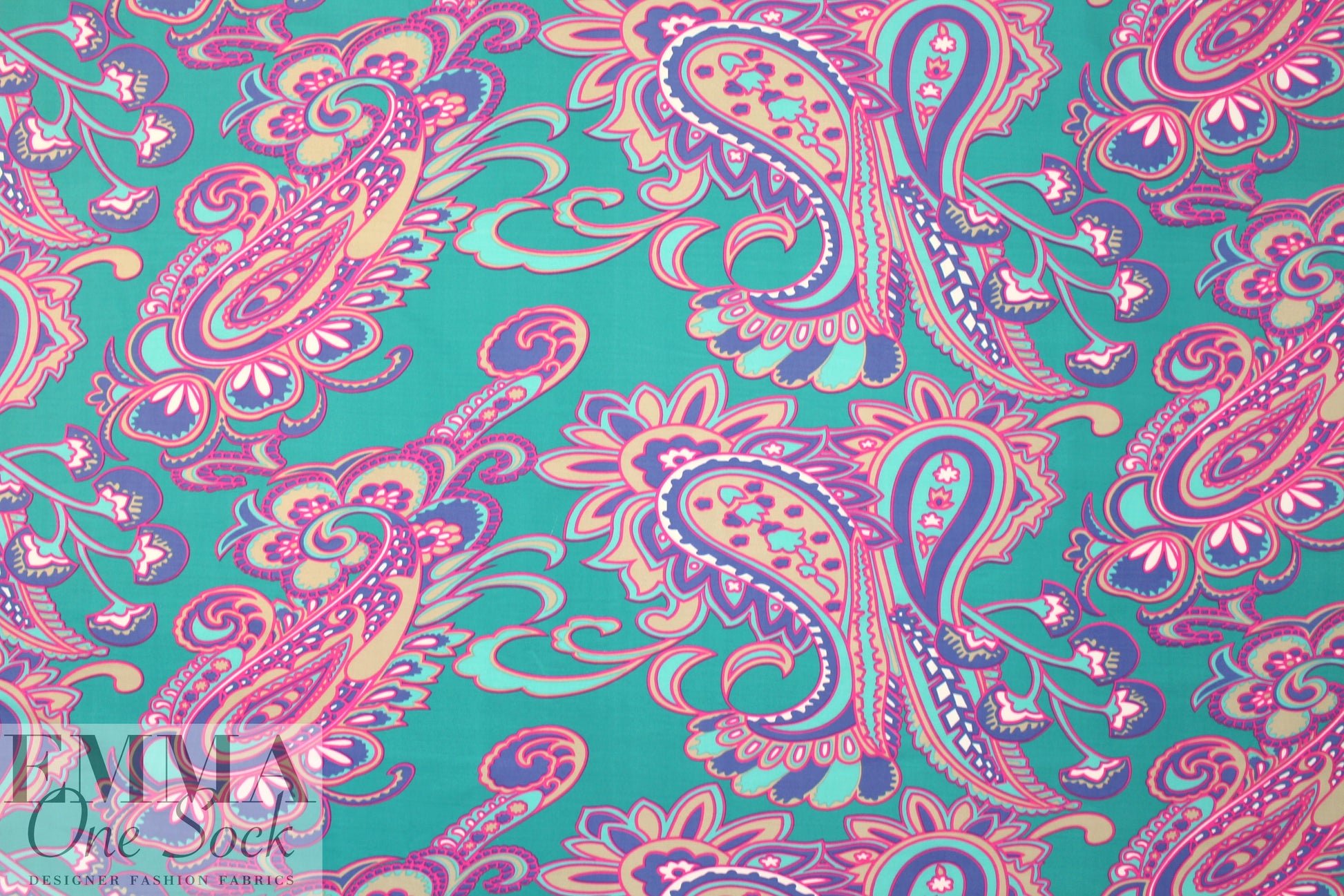 NY designer teal/hot pink paisley nylon swimwear 1.5 yd
