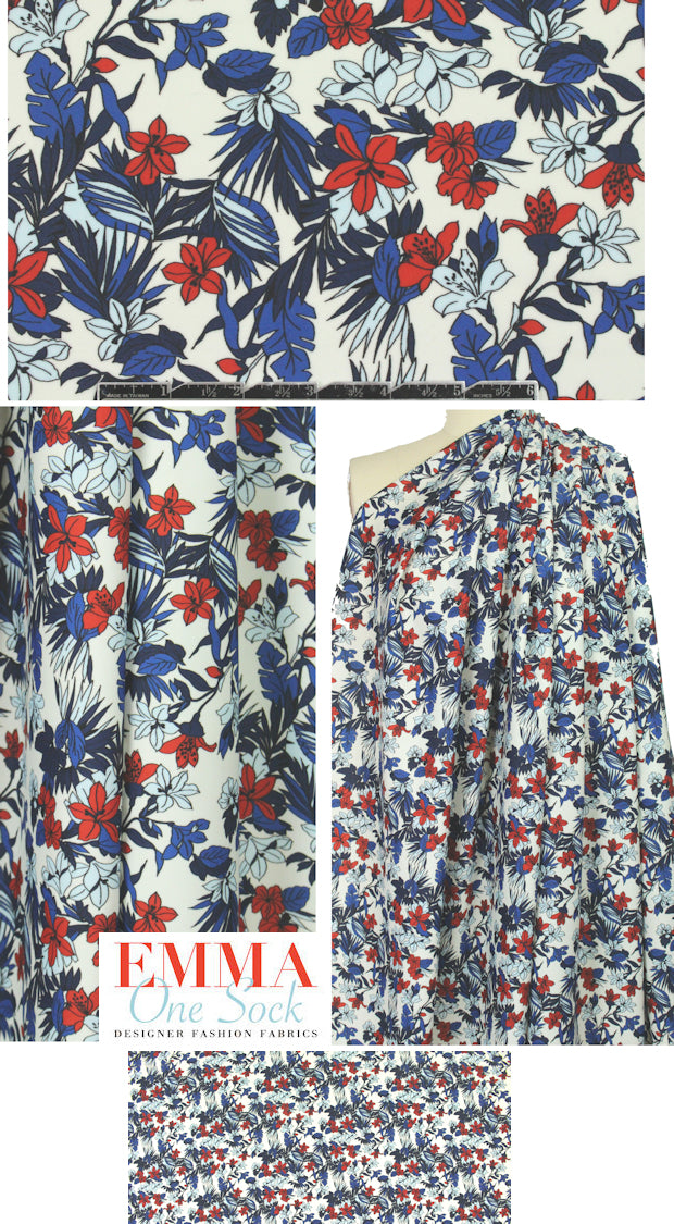 Mi11y red/blue floral nylon knit swimwear 1.875 yd
