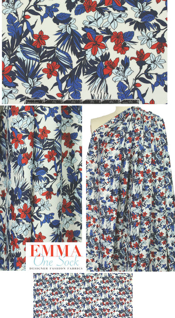 Mi11y red/blue floral nylon knit swimwear 1.875 yd