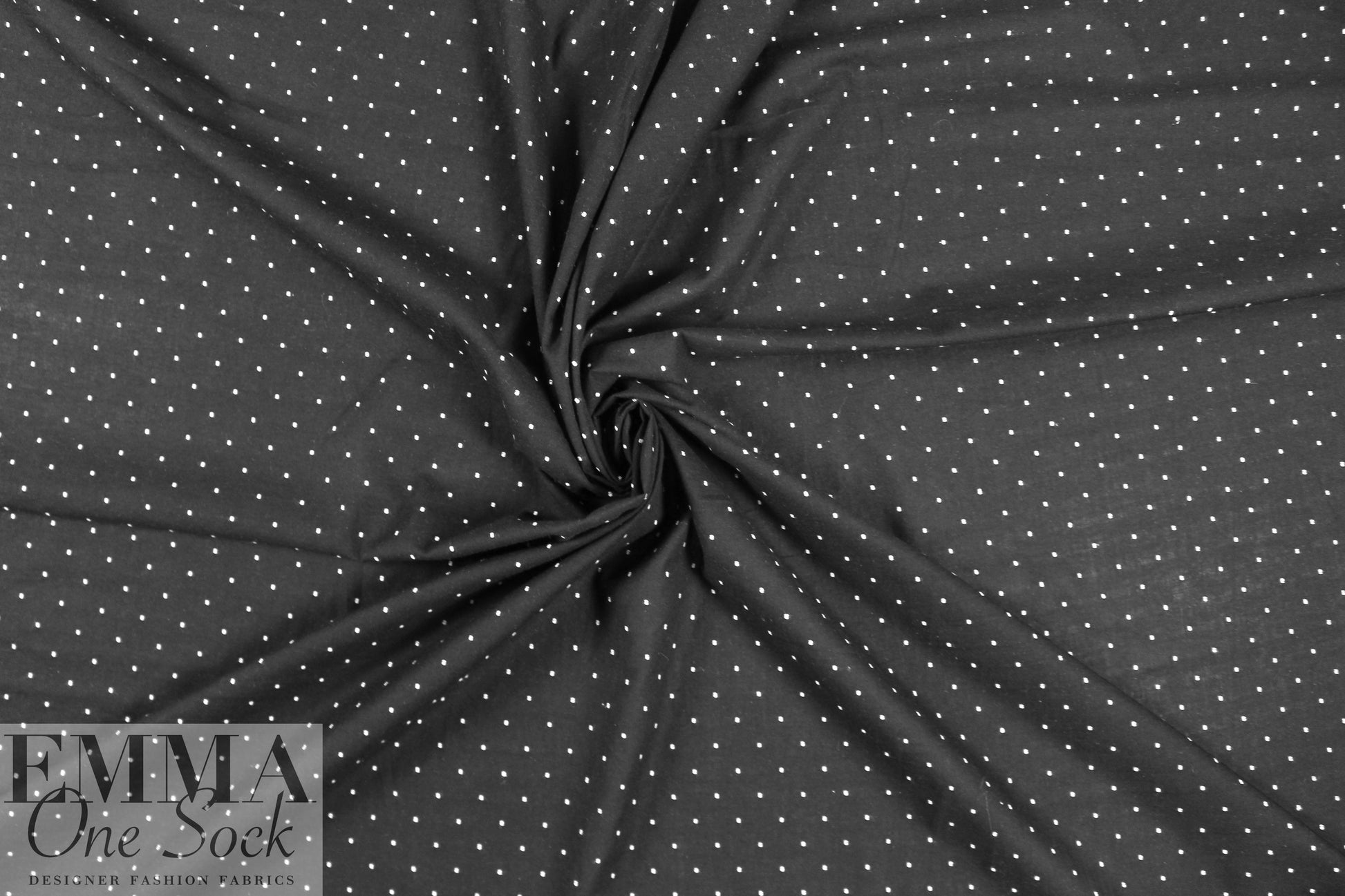 NY designer cotton swiss dot - white on black