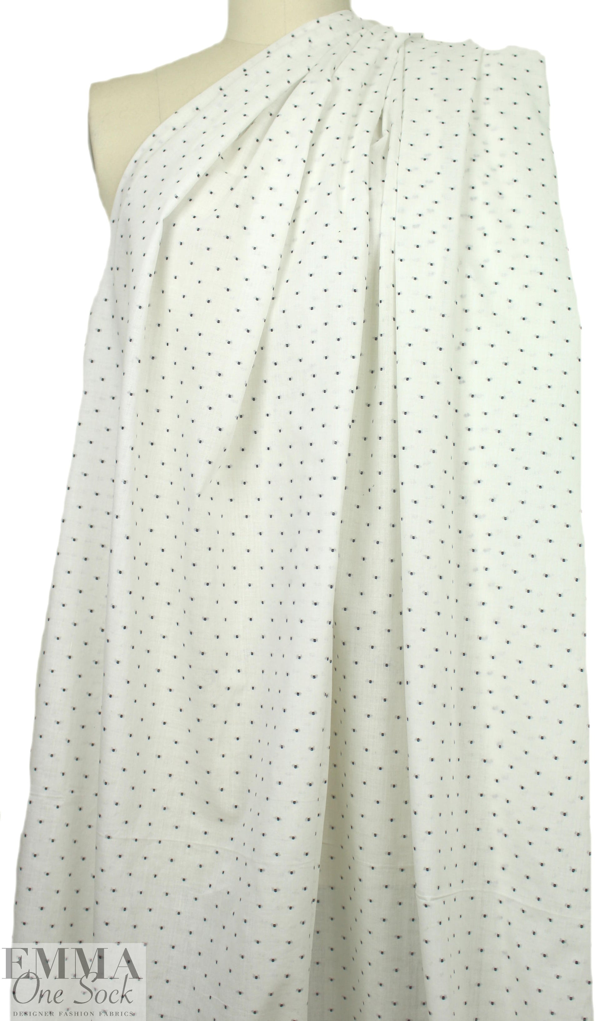 NY designer cotton swiss dot - black on white
