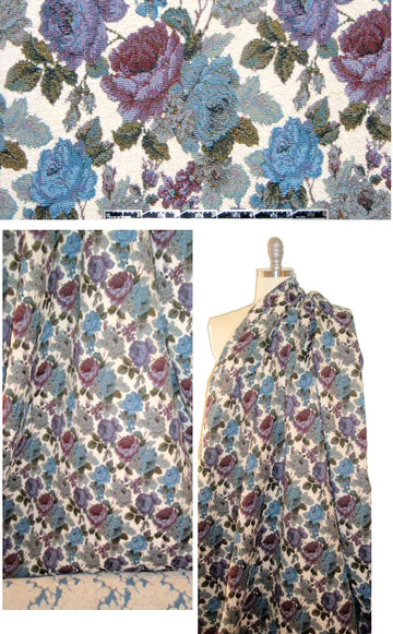 Italian vintage floral tapestry brocade - blue/plum/ivory 1.25 yd