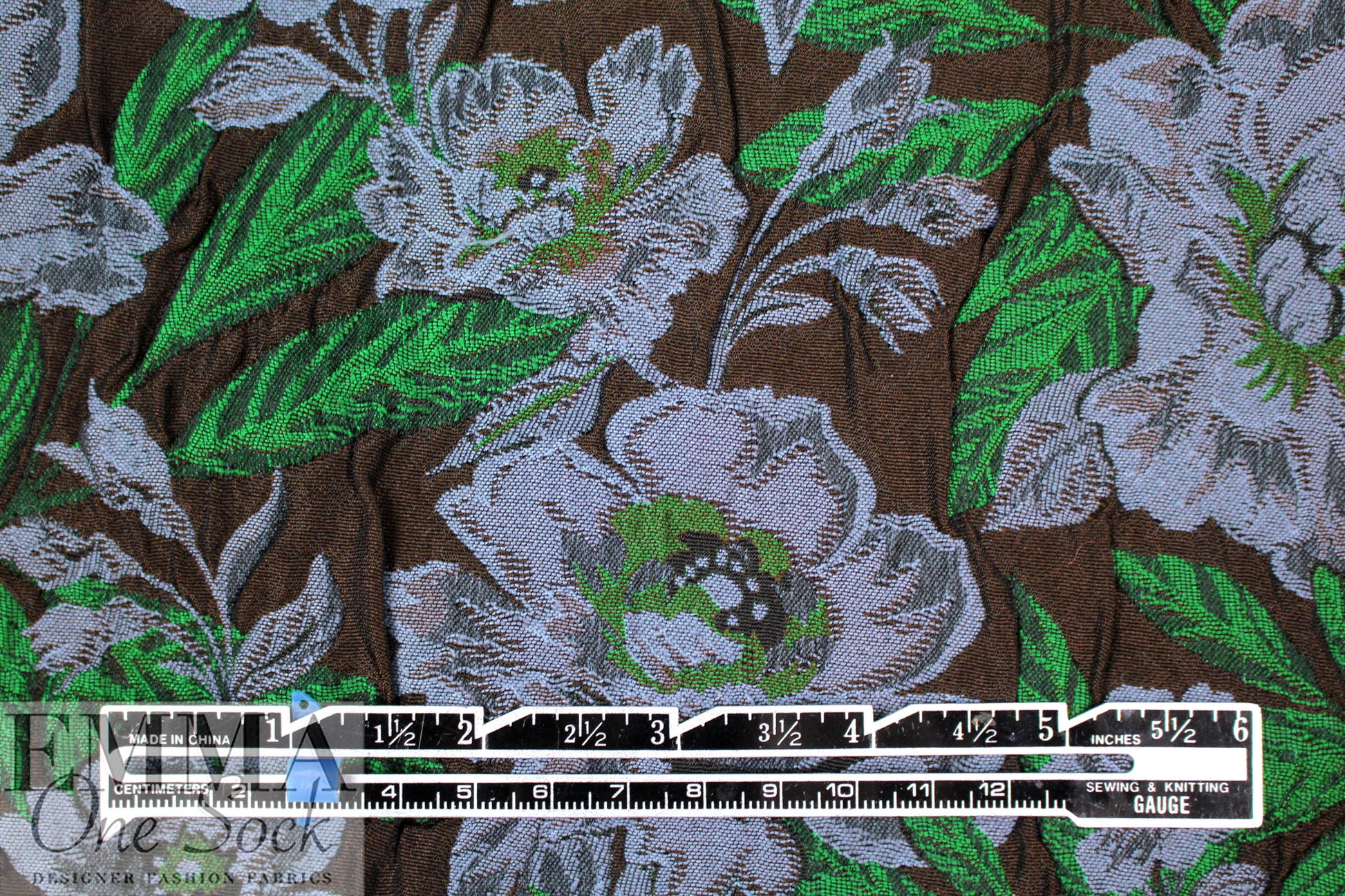 French textured floral brocade - chocolate/emerald 1.75 yd