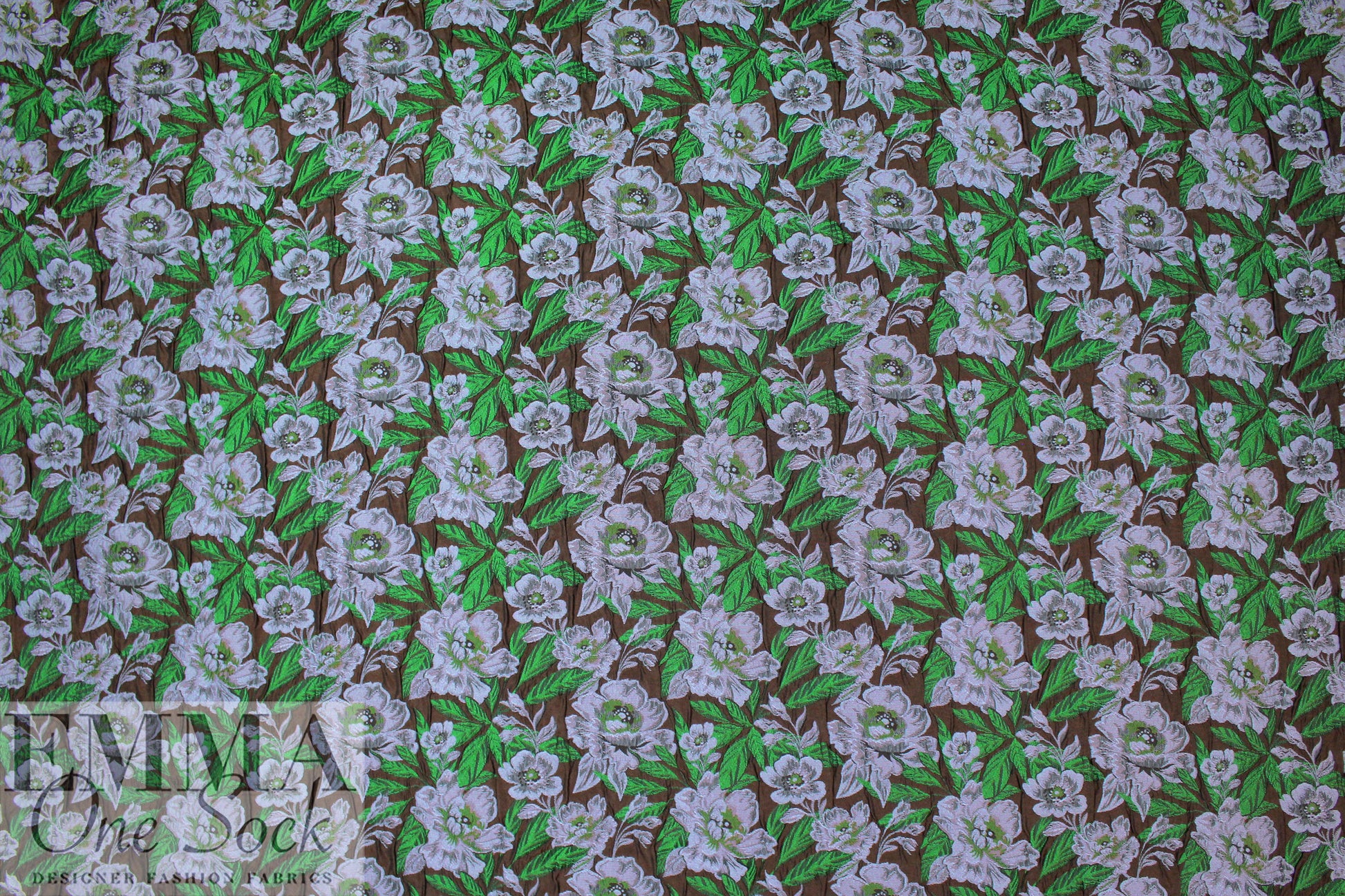 French textured floral brocade - chocolate/emerald 1.75 yd