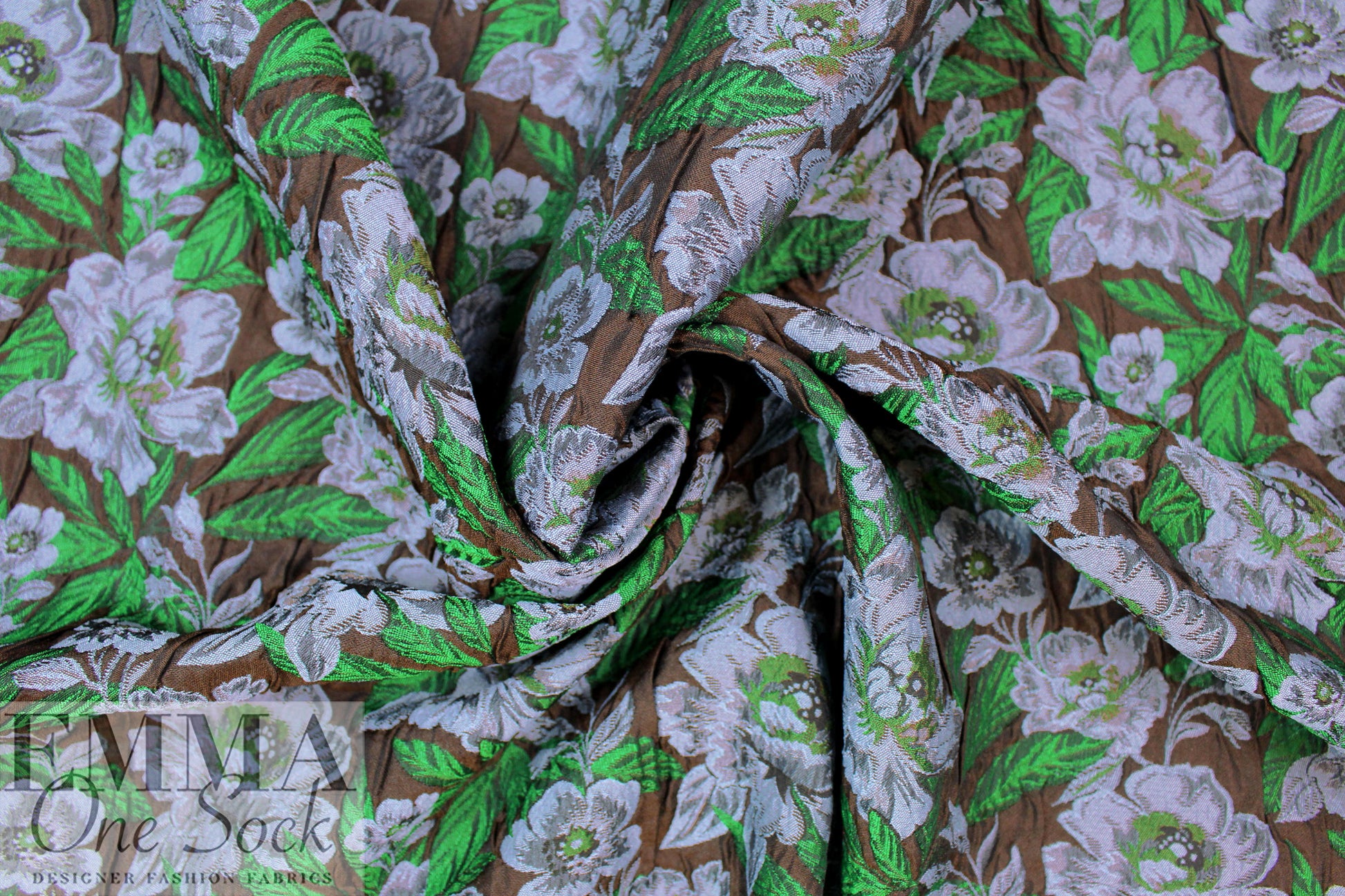 French textured floral brocade - chocolate/emerald