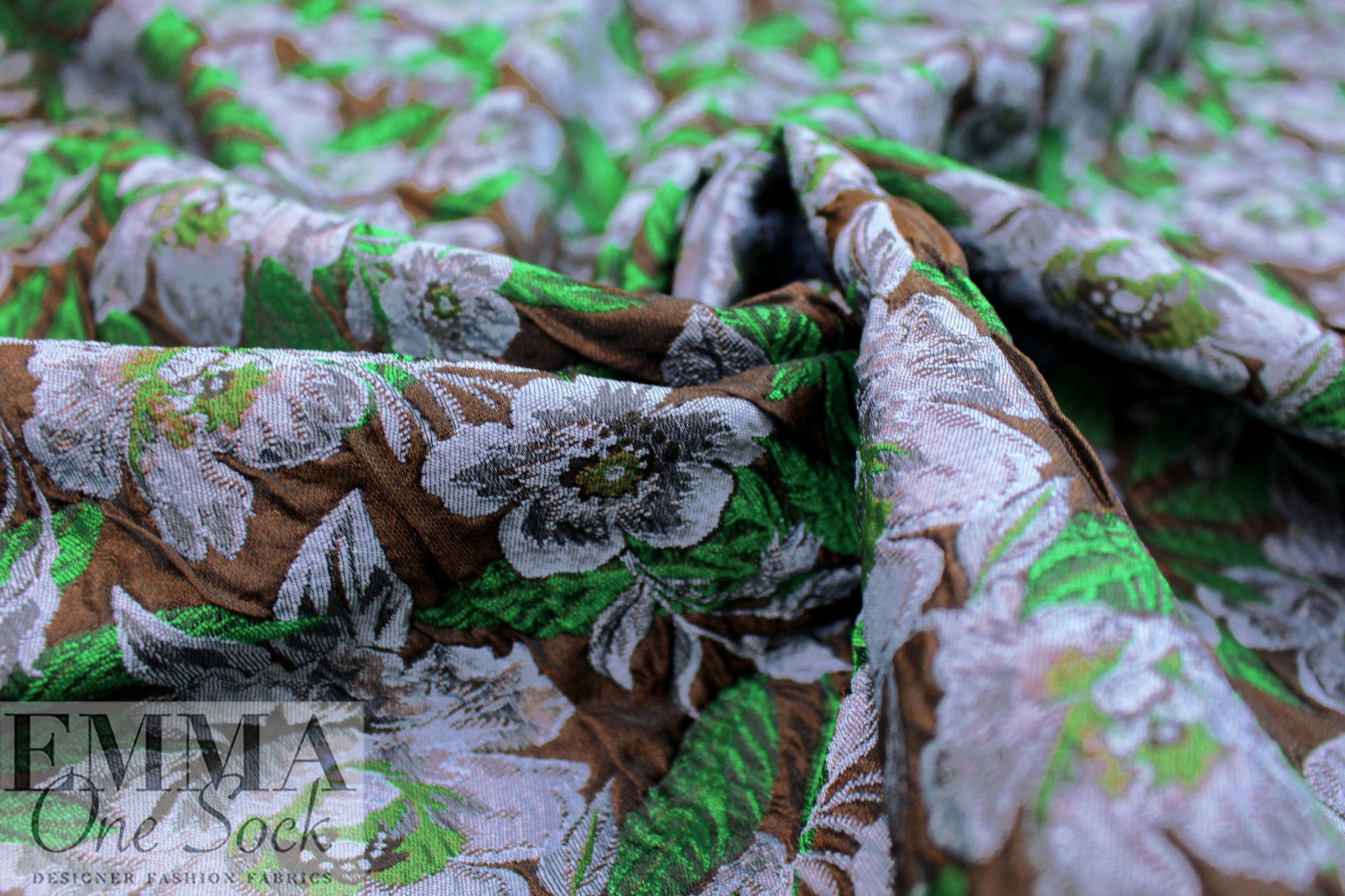 French textured floral brocade - chocolate/emerald