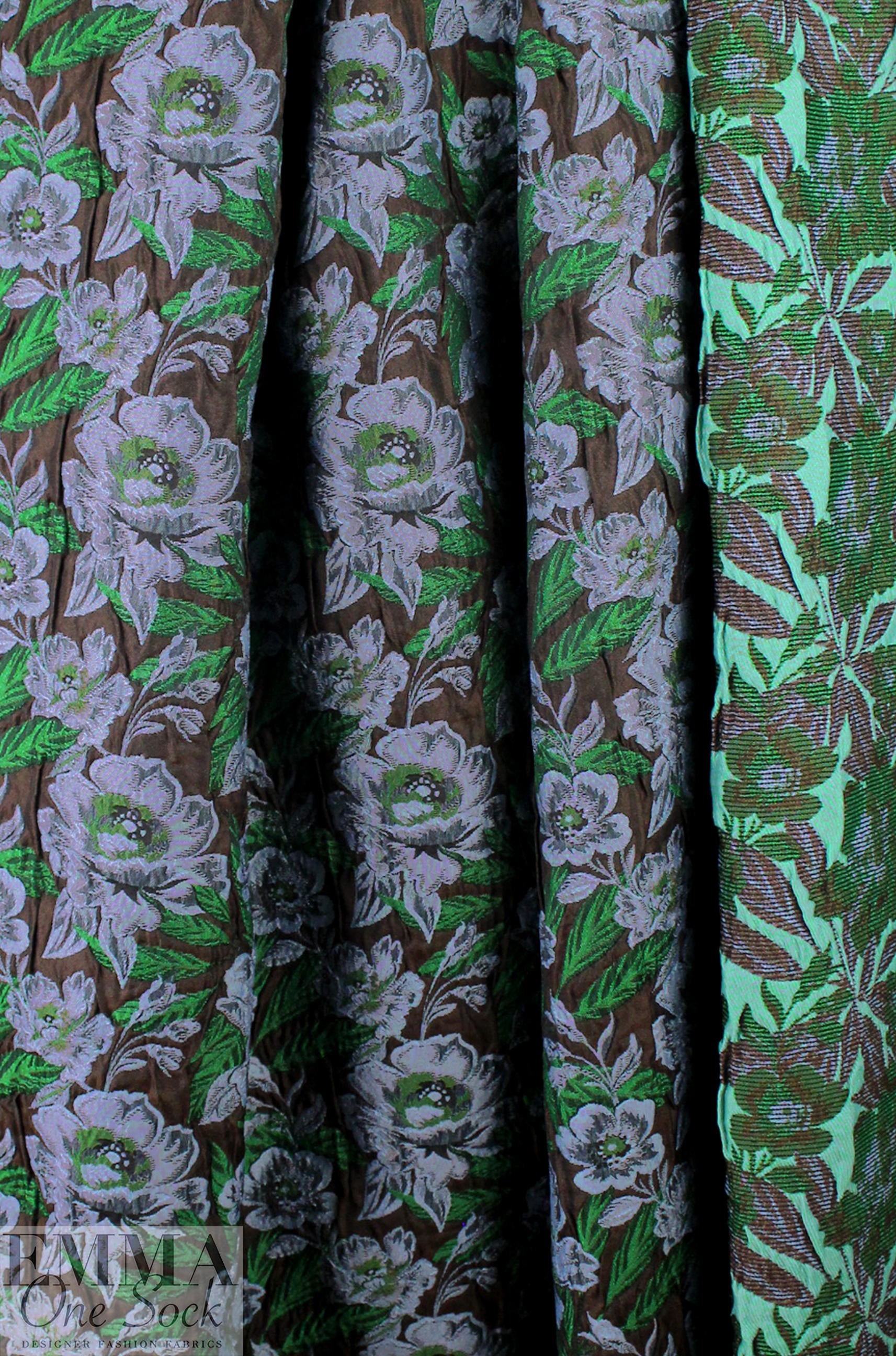 French textured floral brocade - chocolate/emerald