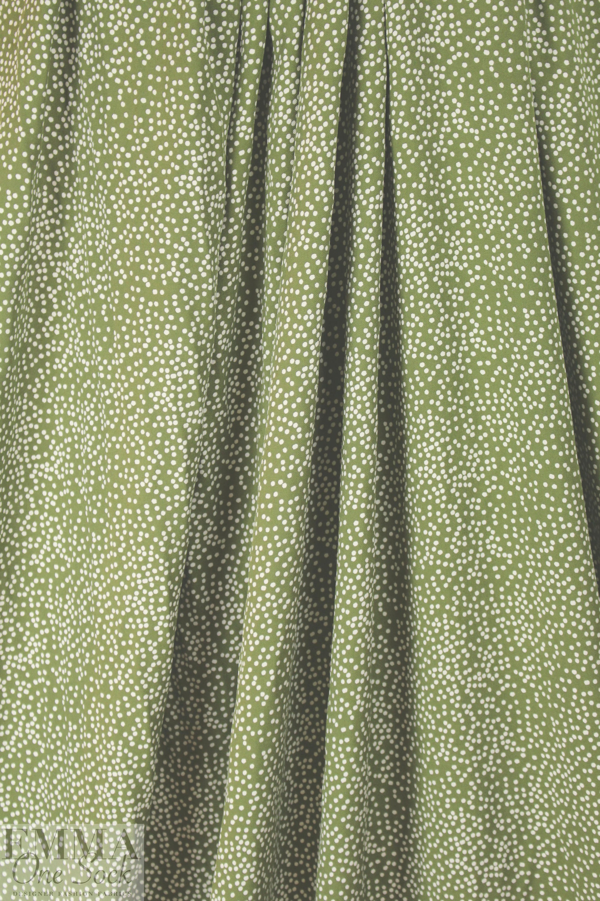 printed drapey rayon twill woven - olive dot