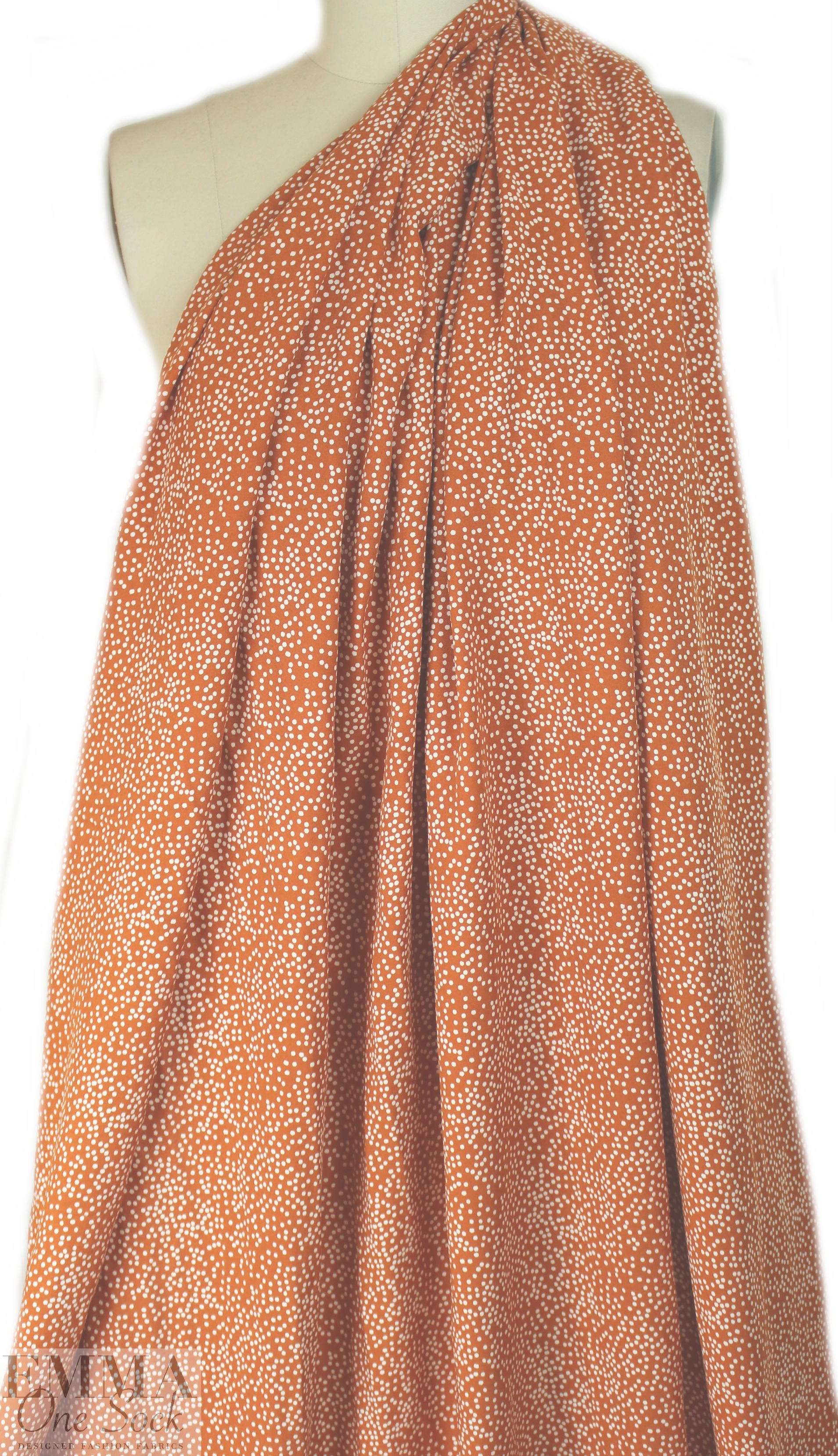 printed drapey rayon twill woven - terracotta dot 1 yard