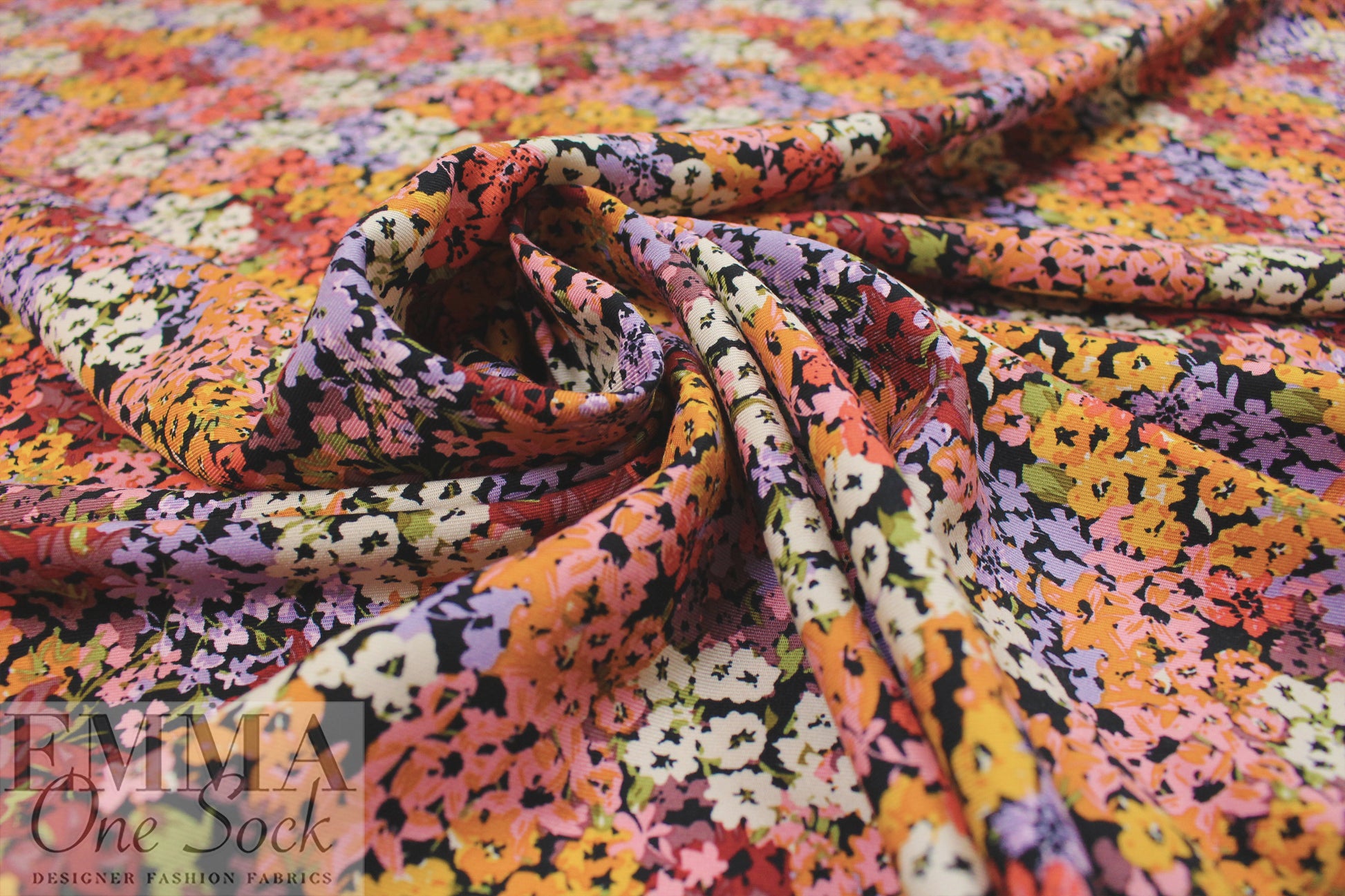 printed drapey rayon twill woven - floral clusters 1.66 yd