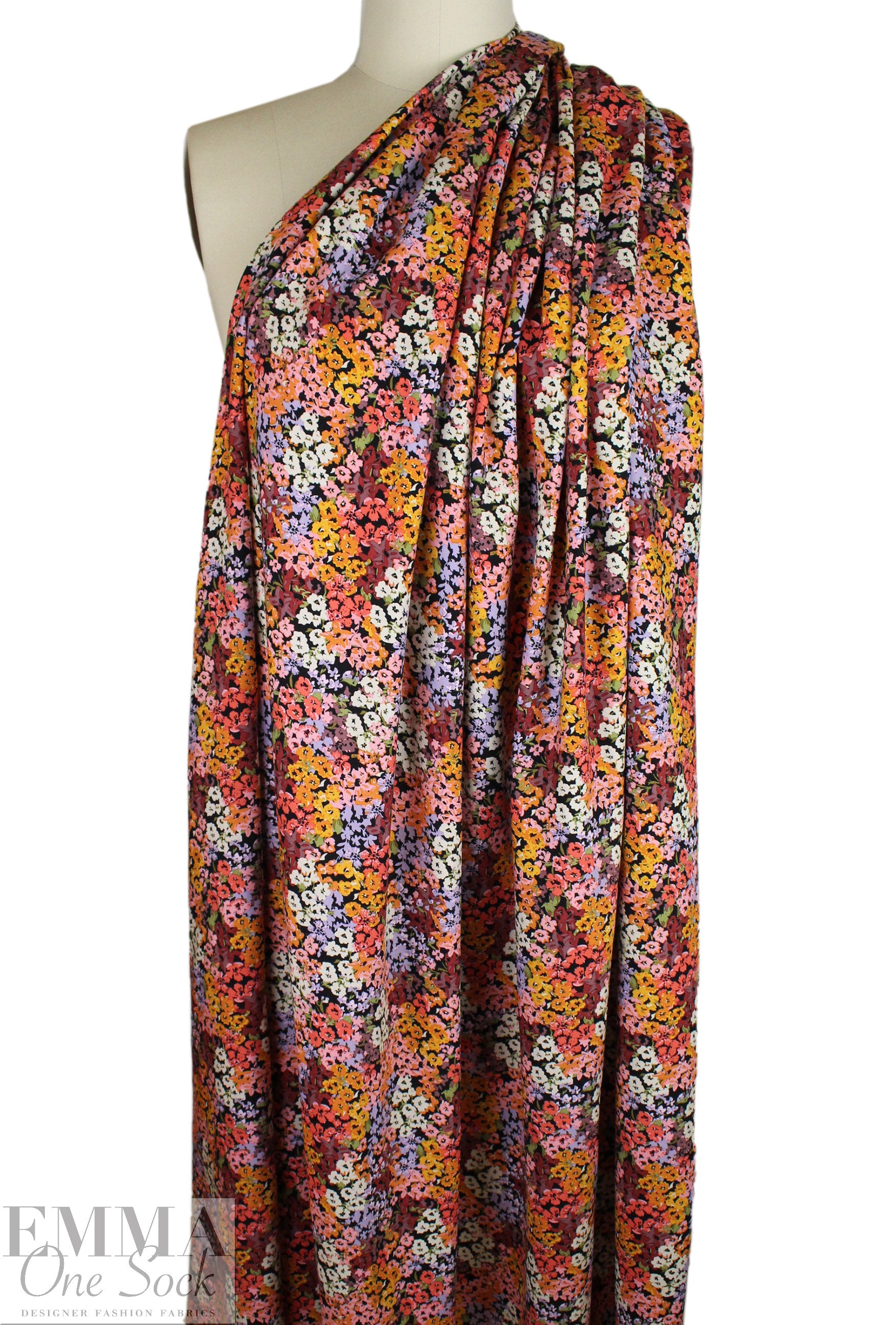 printed drapey rayon twill woven - floral clusters 1.66 yd