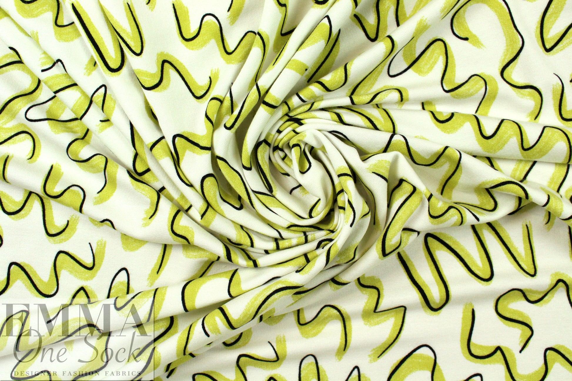 limeade graffiti bamboo/cotton Oeko-Tex French terry knit 1 yard