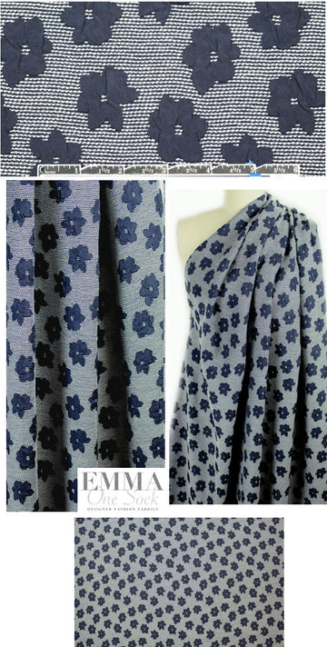 Japanese flower motif textured matelasse - large navy