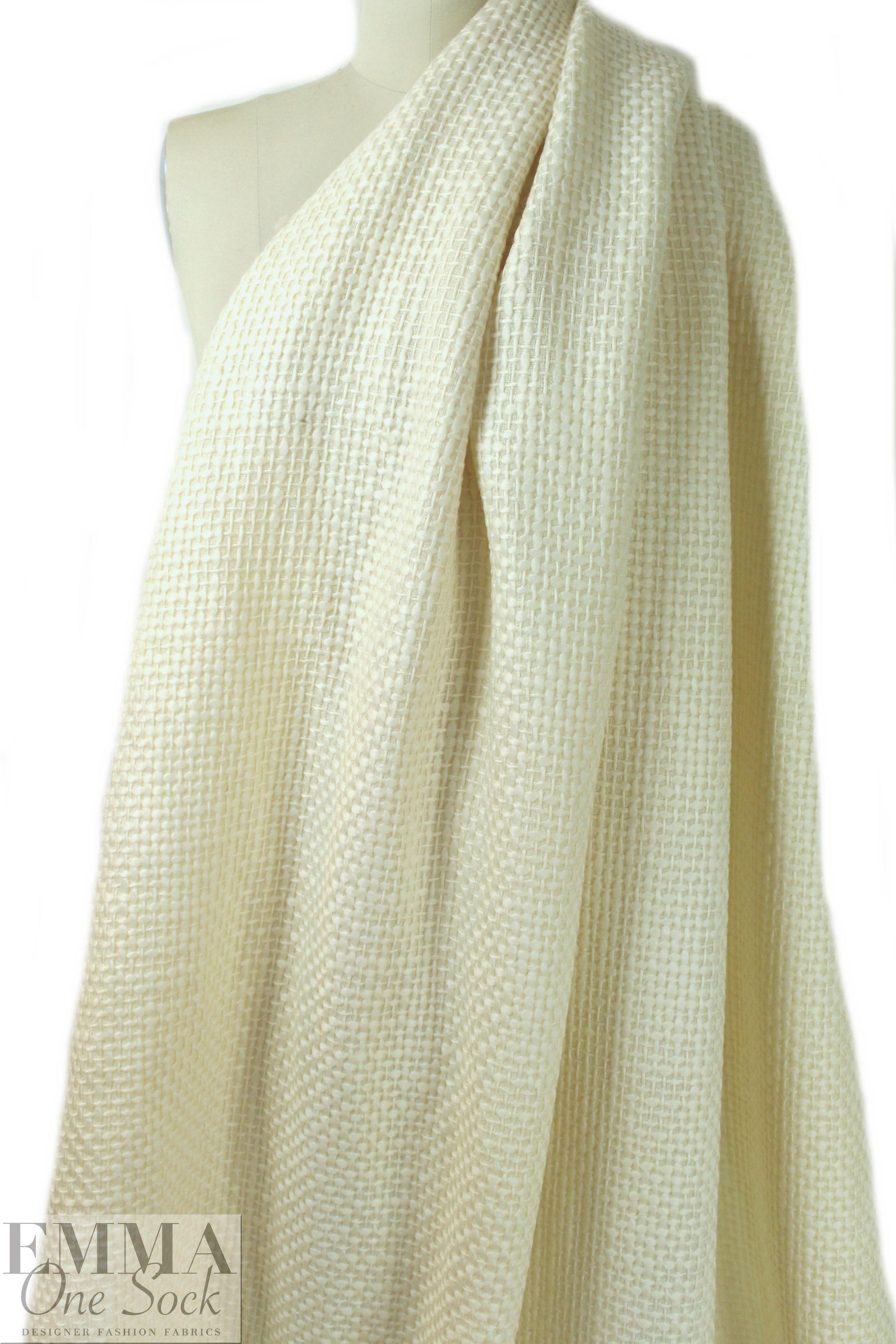 Italian basketweave texture wool coating - vanilla