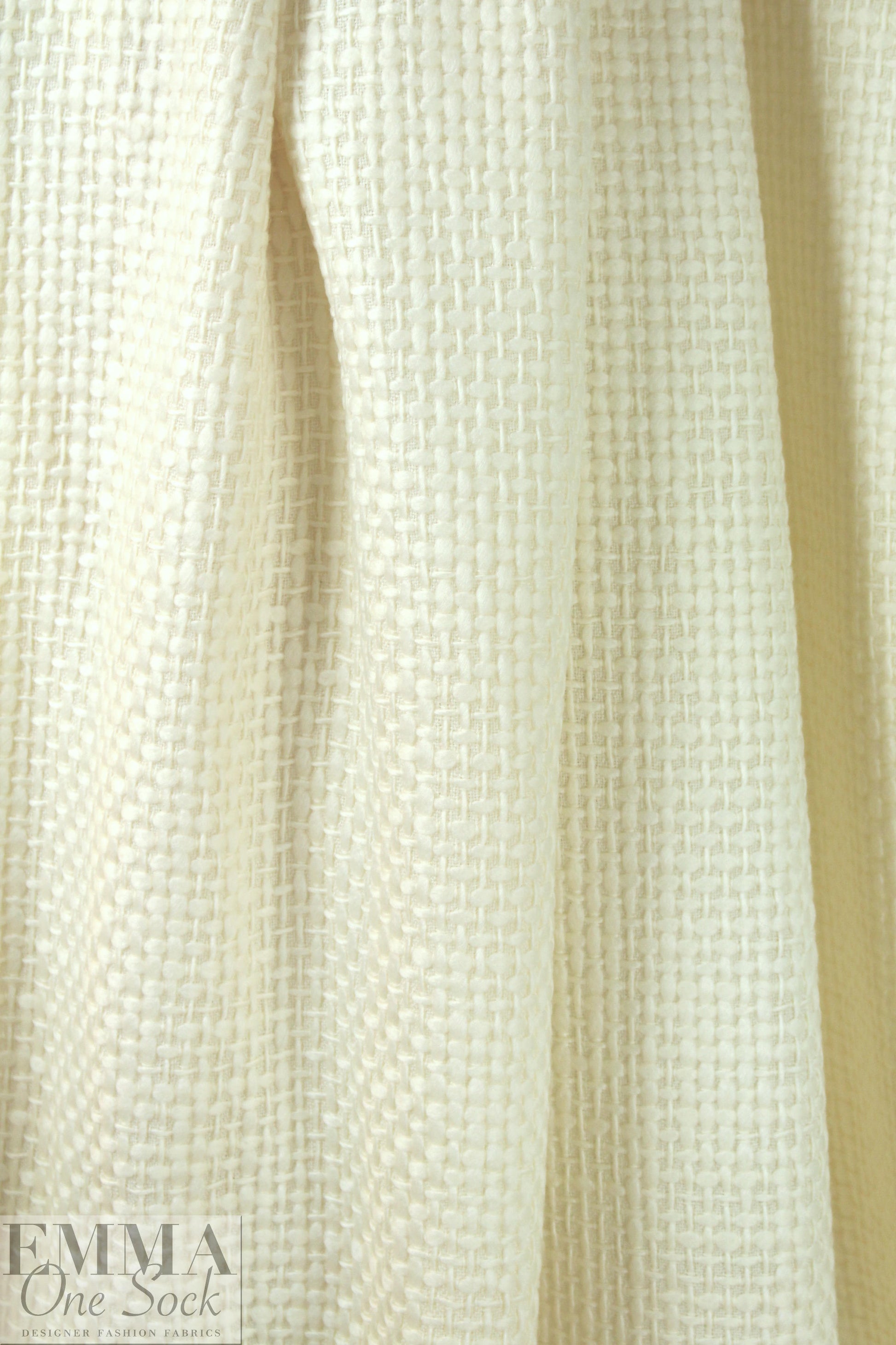 Italian basketweave texture wool coating - vanilla