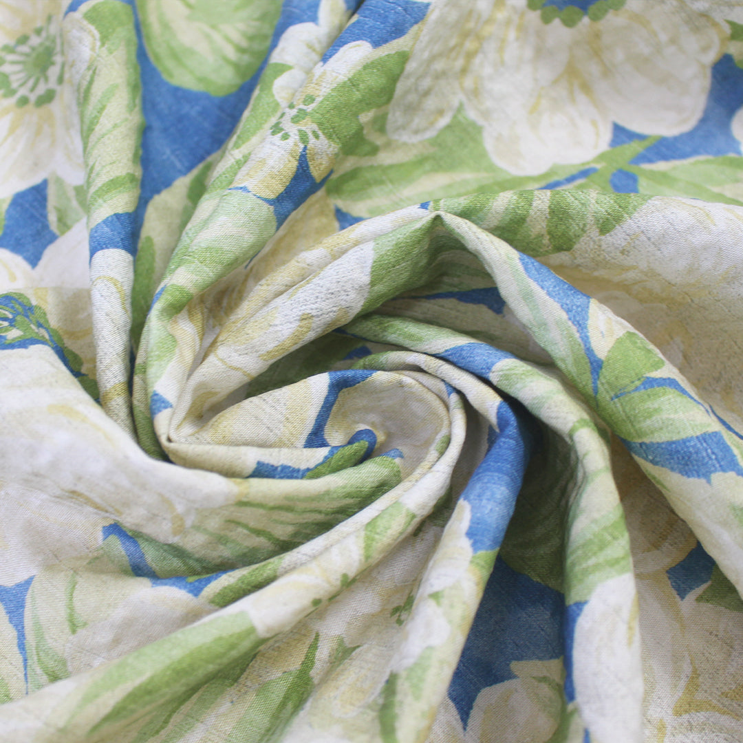 Italian textured floral cotton woven - ocean blue .625 yds