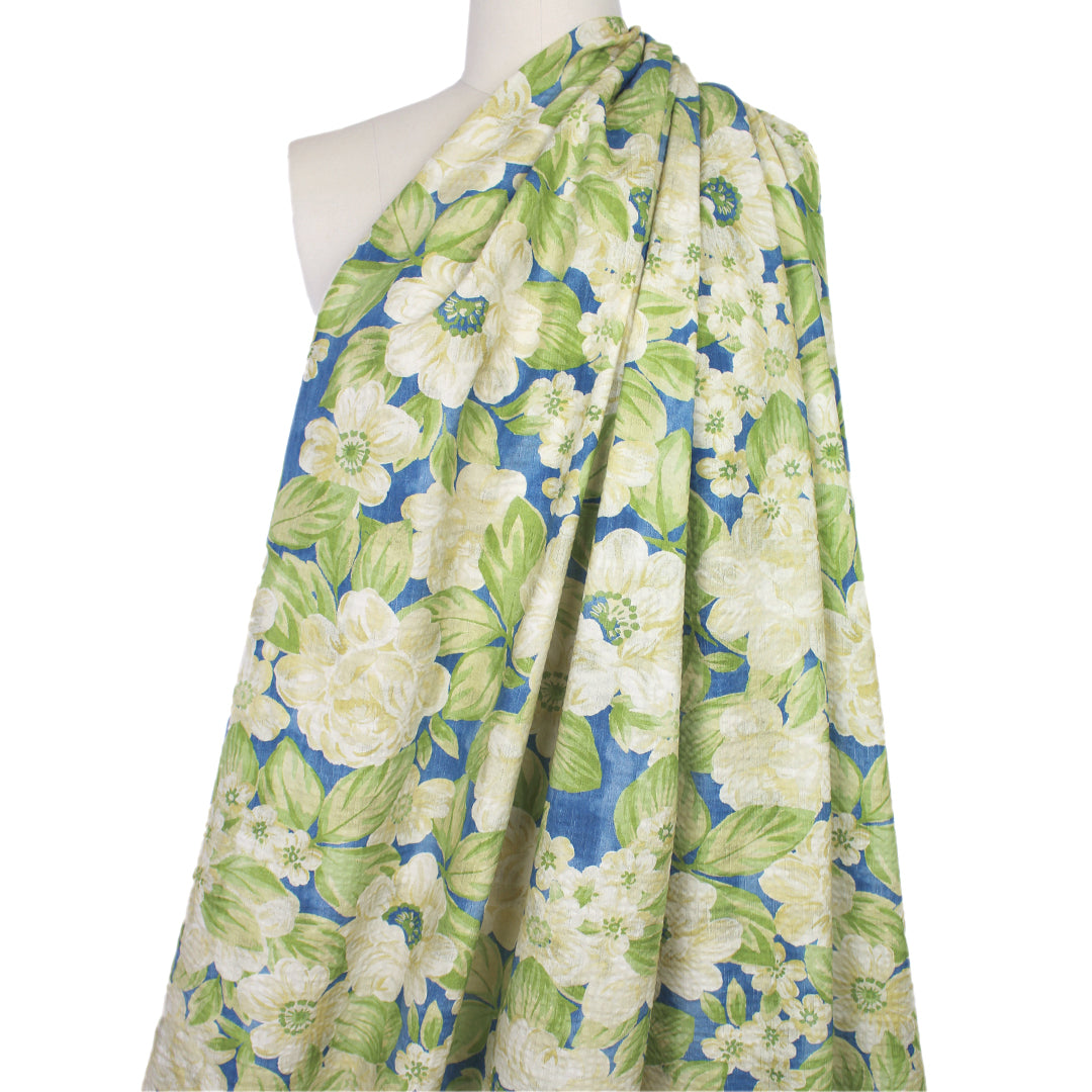 Italian textured floral cotton woven - ocean blue .625 yds