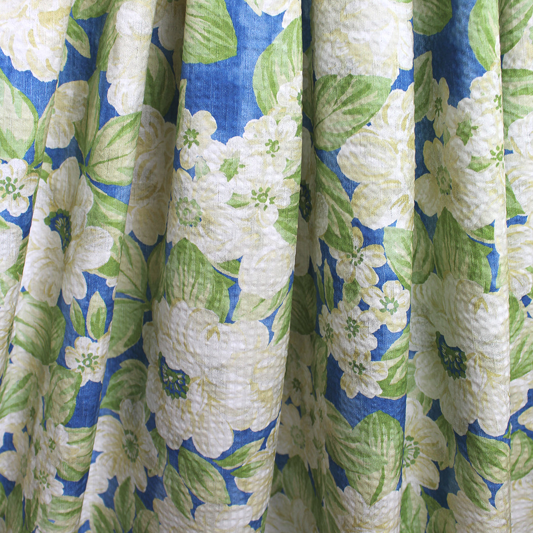 Italian textured floral cotton woven - ocean blue 1.5 yd