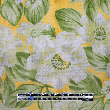 Italian textured floral print cotton woven - yellow-orange .625 yds