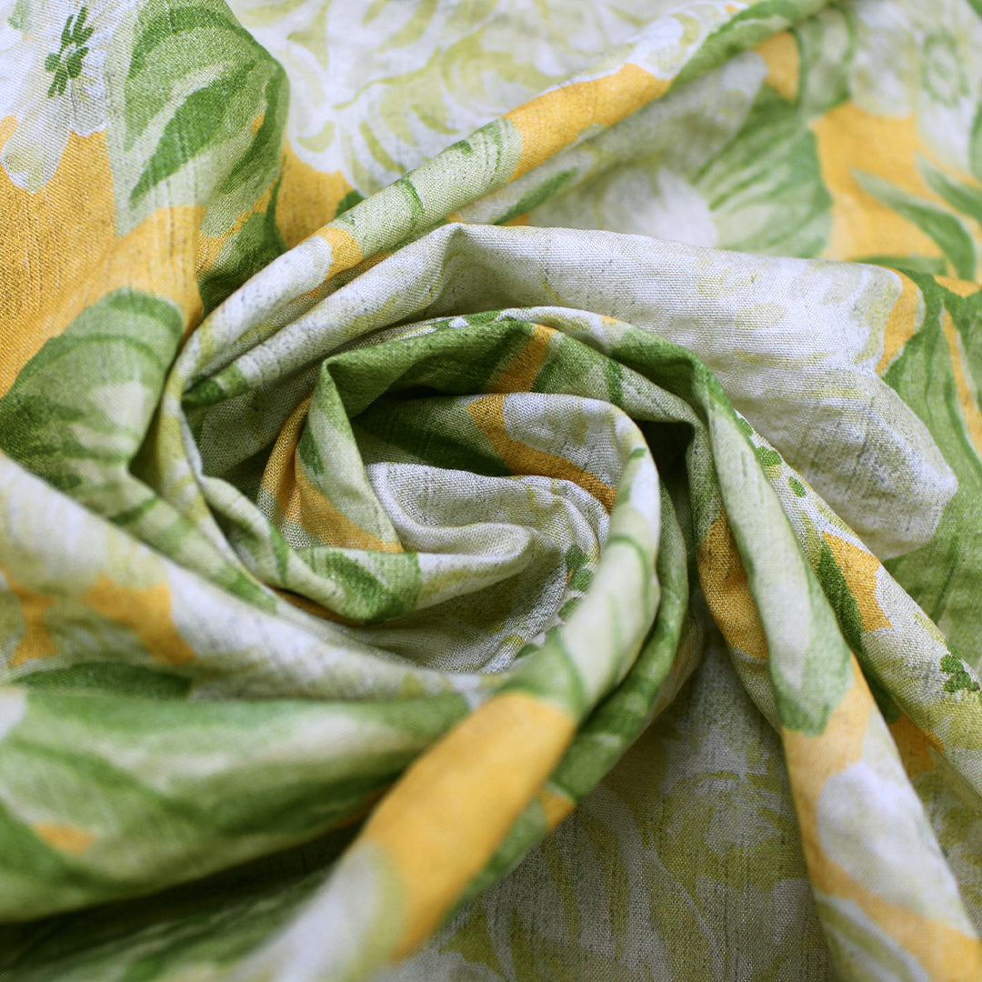 Italian textured floral print cotton woven - yellow-orange 2 yd