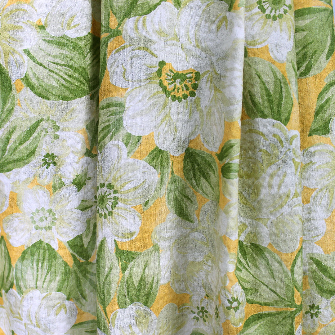 Italian textured floral print cotton woven - yellow-orange