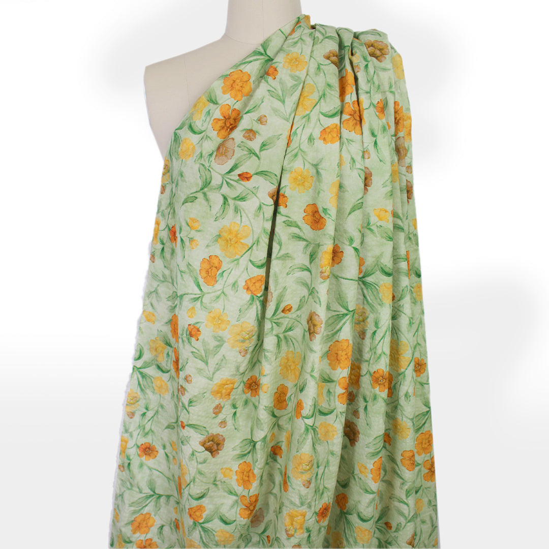 Italian 'cosmos flowers' on textured cotton woven 1 yard