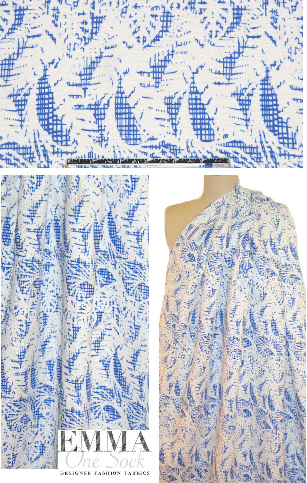 NY designer blue/white leafy graphic matelasse'