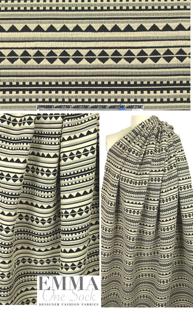 Italina yarn dye jacquard knit - black/khaki graphic 1.375 yds