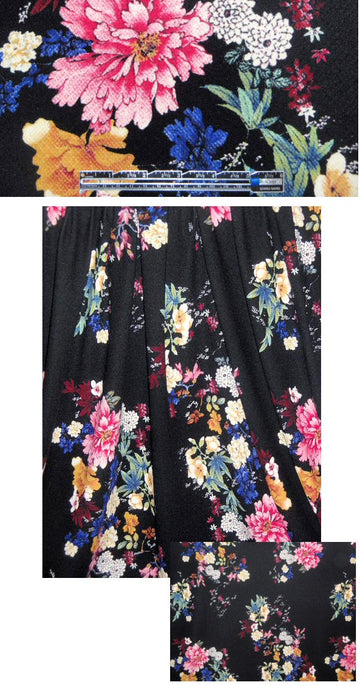 French floral bouquet textured poly ink jet knit