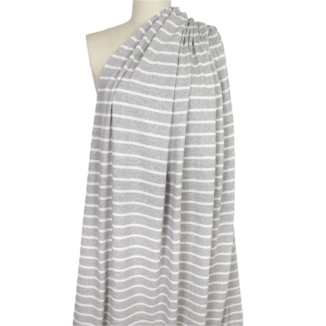 horizontal stripe crinkle textured knit, Oeko-Tex cert - gray/ivory