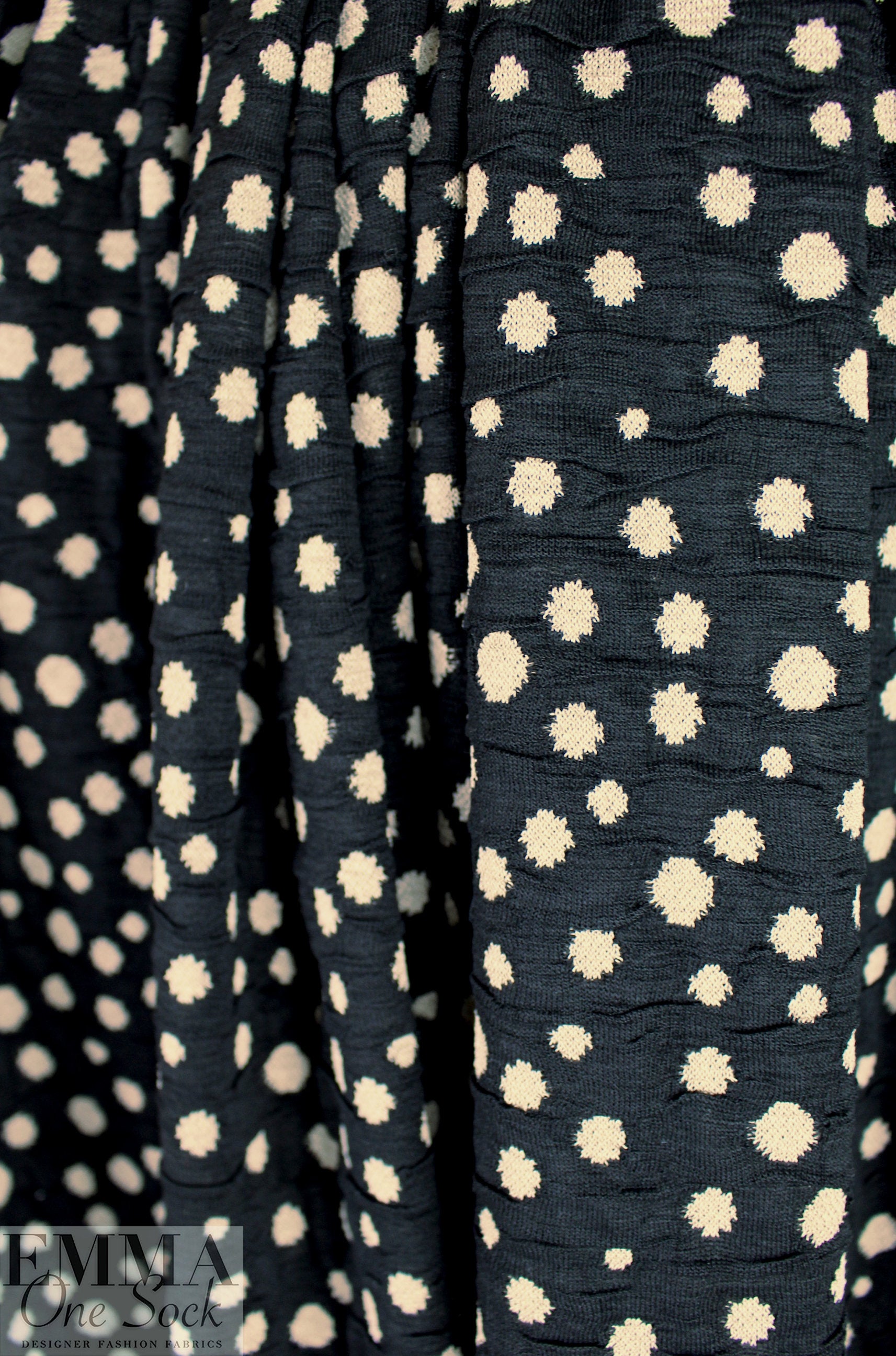 French textured dot 2-ply knit - ecru/black .75 yds