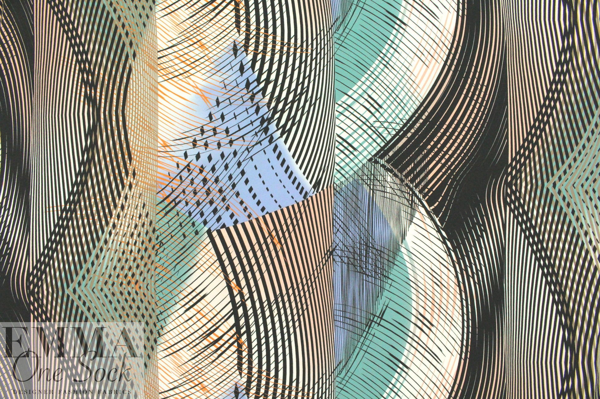 Italian 'string art' abstract poly stretch crepe woven