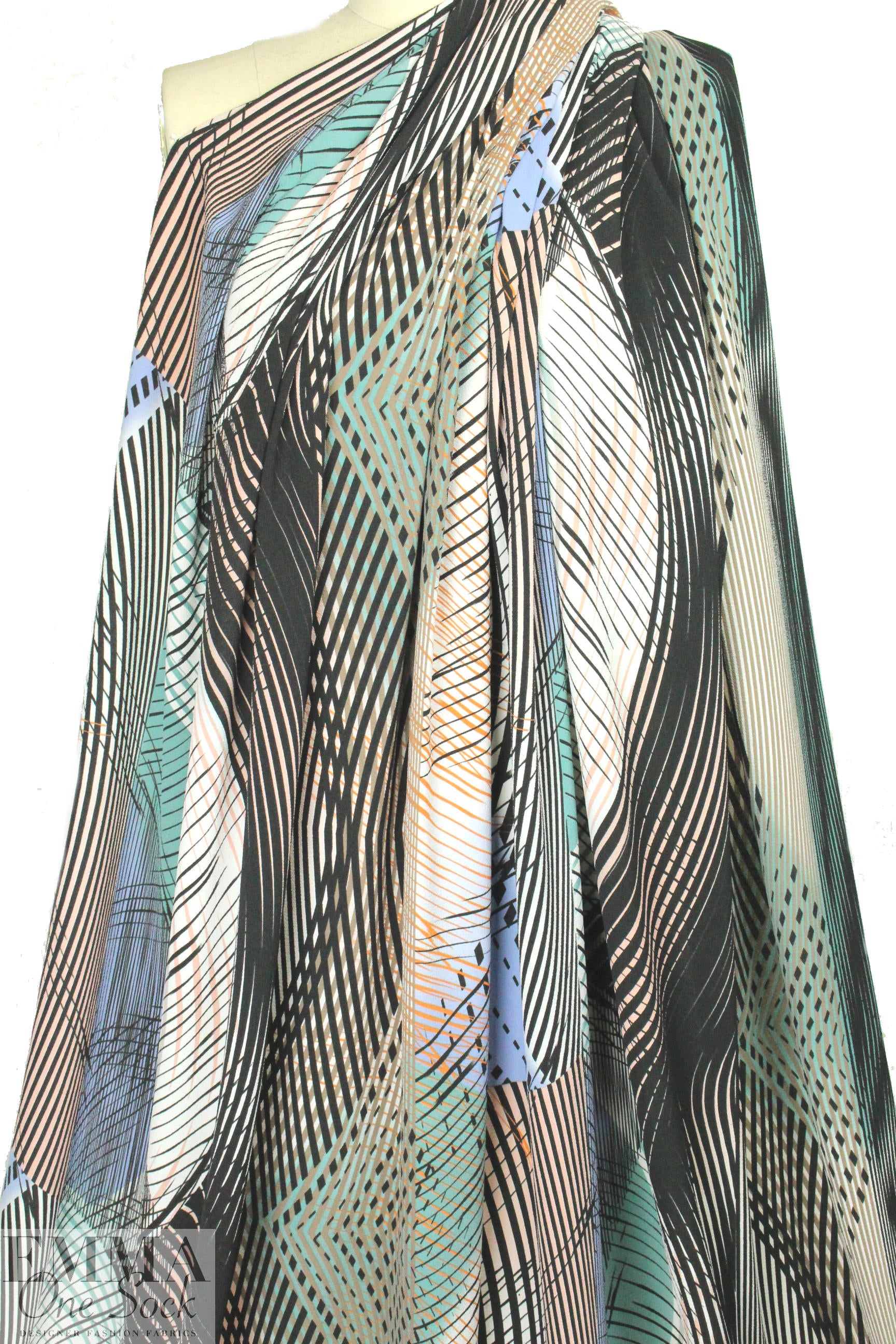 Italian 'string art' abstract poly stretch crepe woven .75 yds