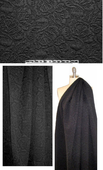 West Coast designer textured ponte - black roses 1.25 yds