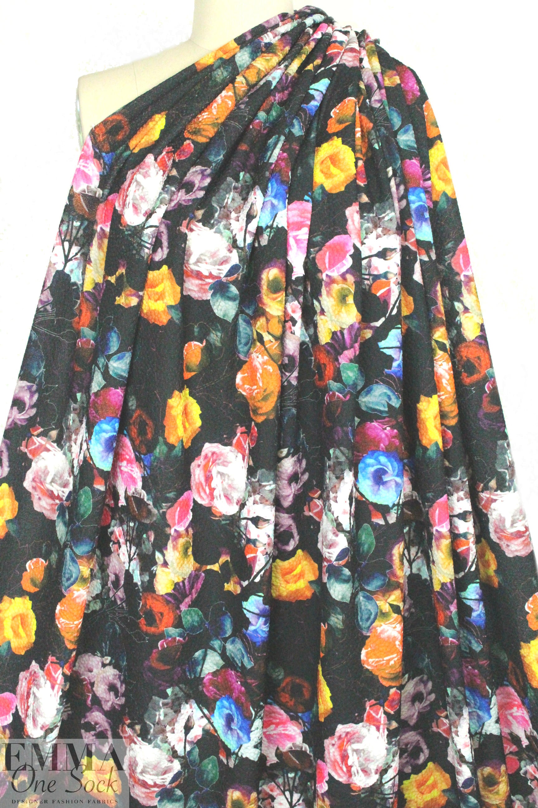 Italian textured stretch woven - floral nocturne