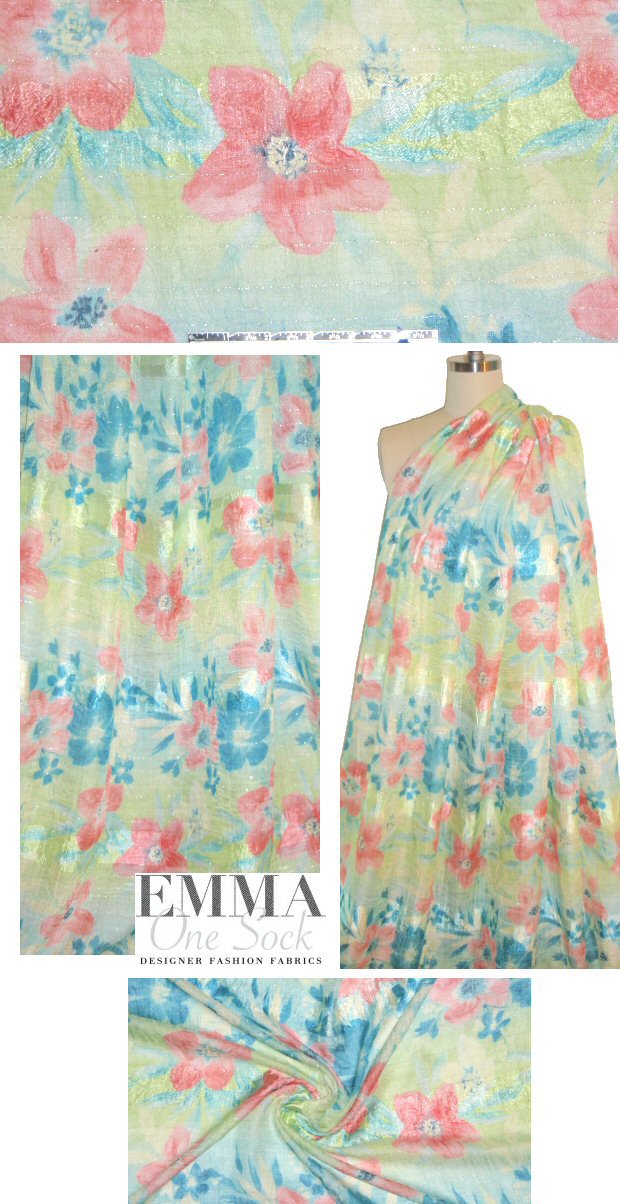 Italian textured, floral overprinted novelty woven