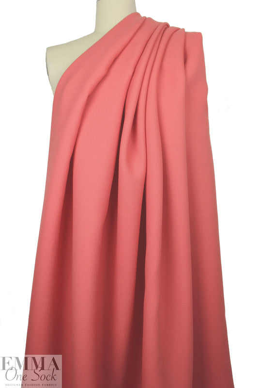 Italian textured wool double crepe woven - coral