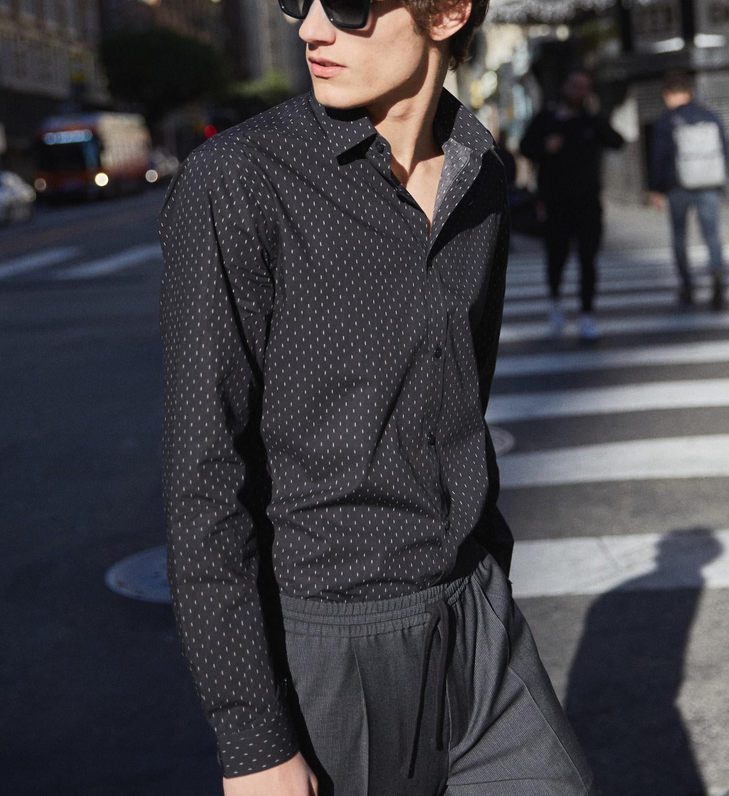 Italian cotton shirting - black white dashes 1.625 yd