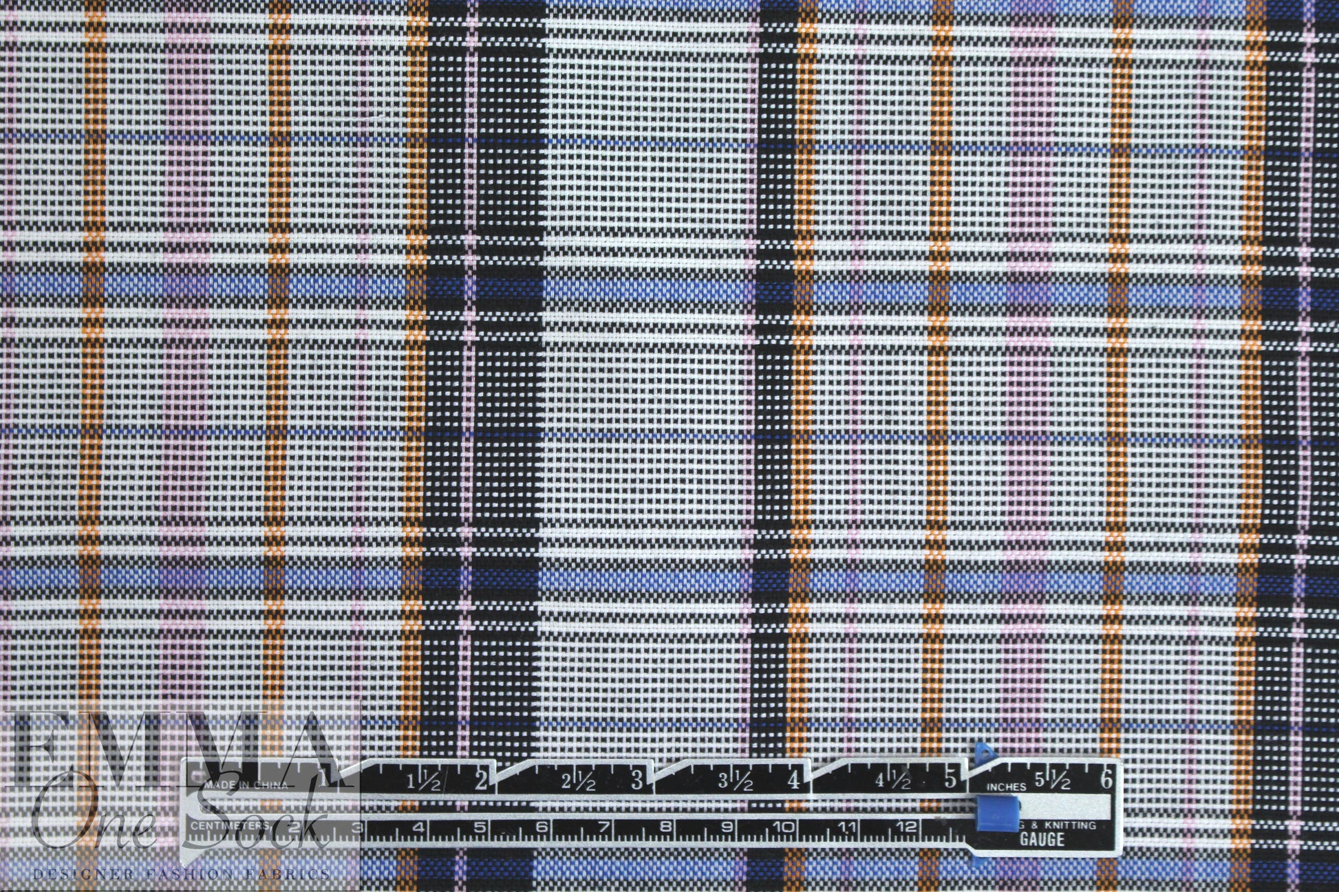 The0ry virgin wool yarn dyed jacquard plaid - navy/orange 1.625 yd