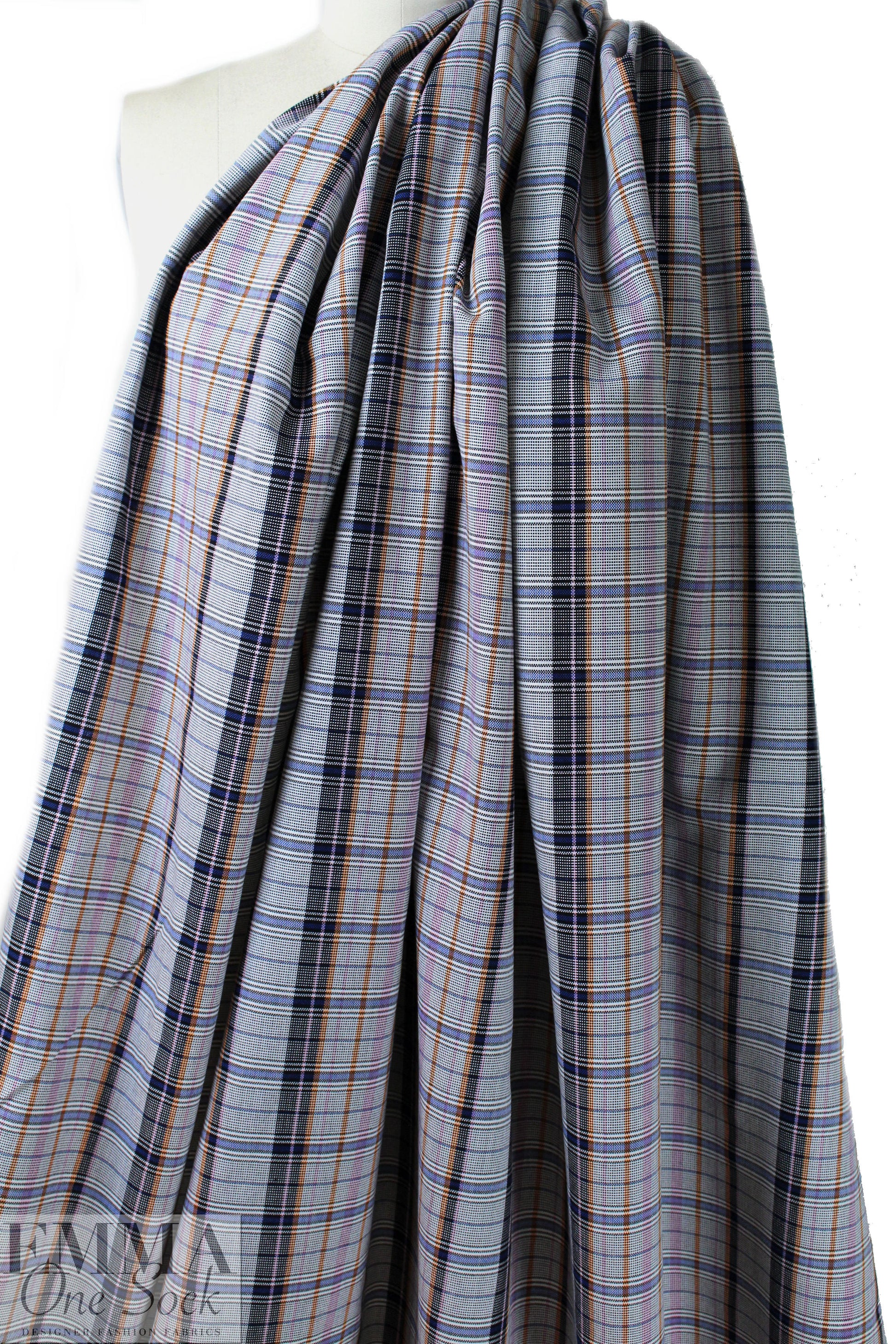 The0ry virgin wool yarn dyed jacquard plaid - navy/orange