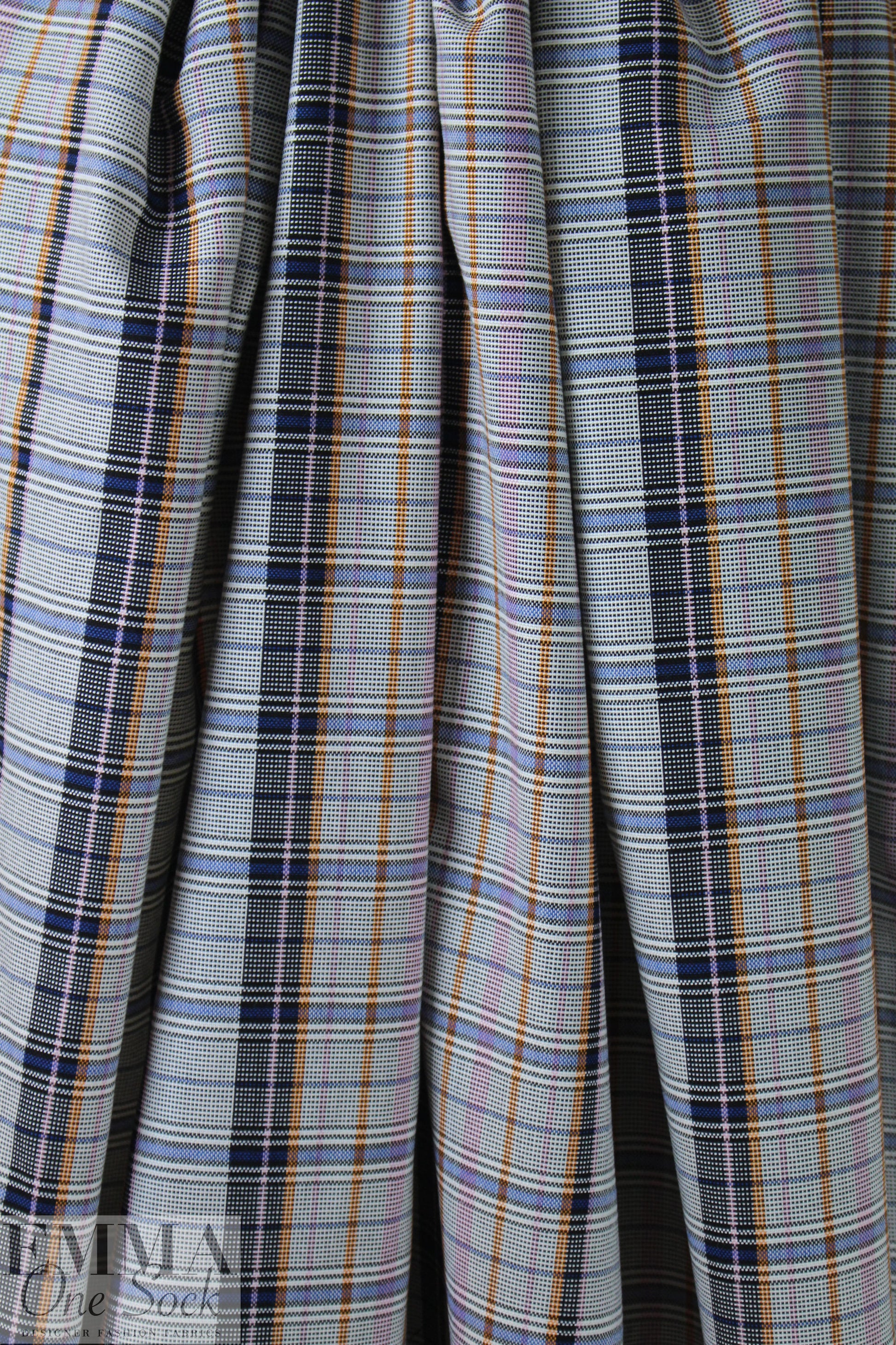 The0ry virgin wool yarn dyed jacquard plaid - navy/orange