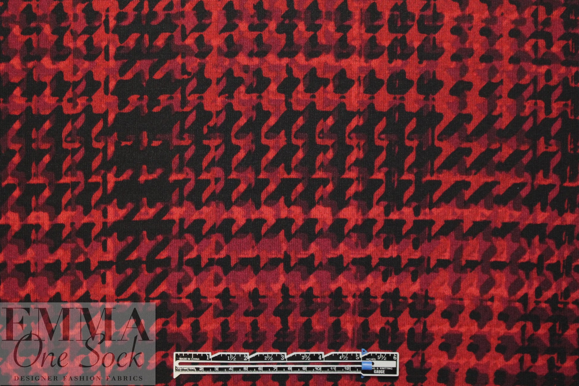 NY designer houndstooth printed sweater knit - red/black 1.25 yds