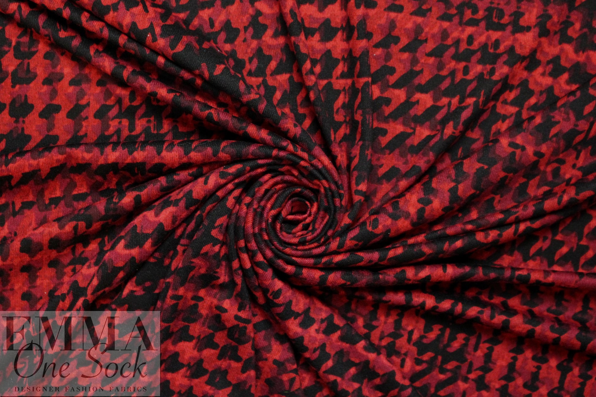 NY designer houndstooth printed sweater knit - red/black 1.25 yds