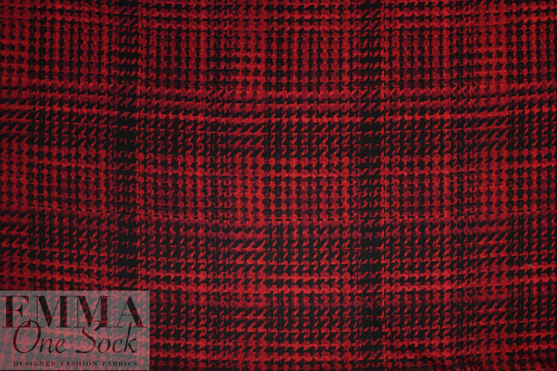 NY designer houndstooth printed sweater knit - red/black 1.25 yds