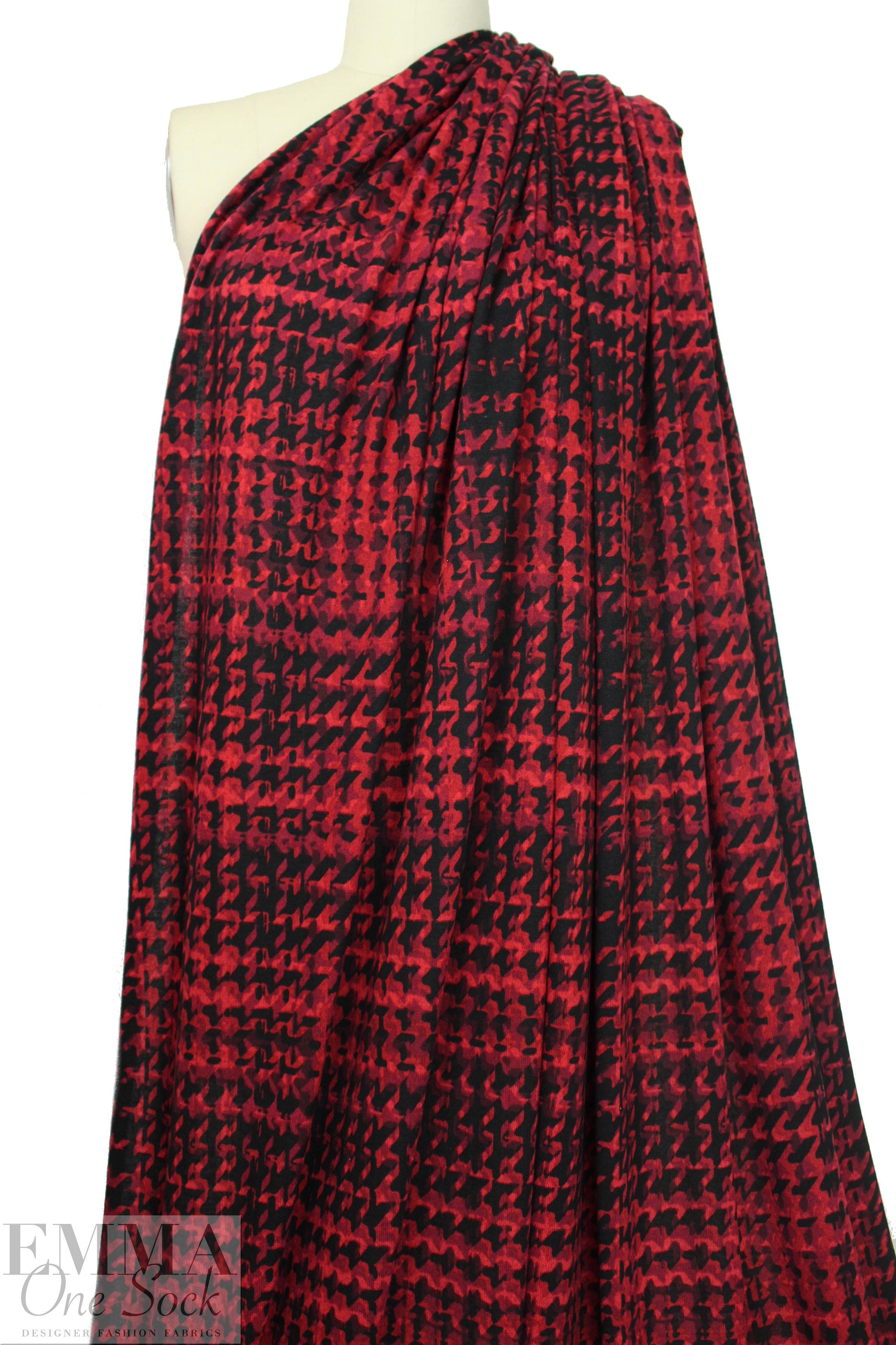 NY designer houndstooth printed sweater knit - red/black 1.25 yds