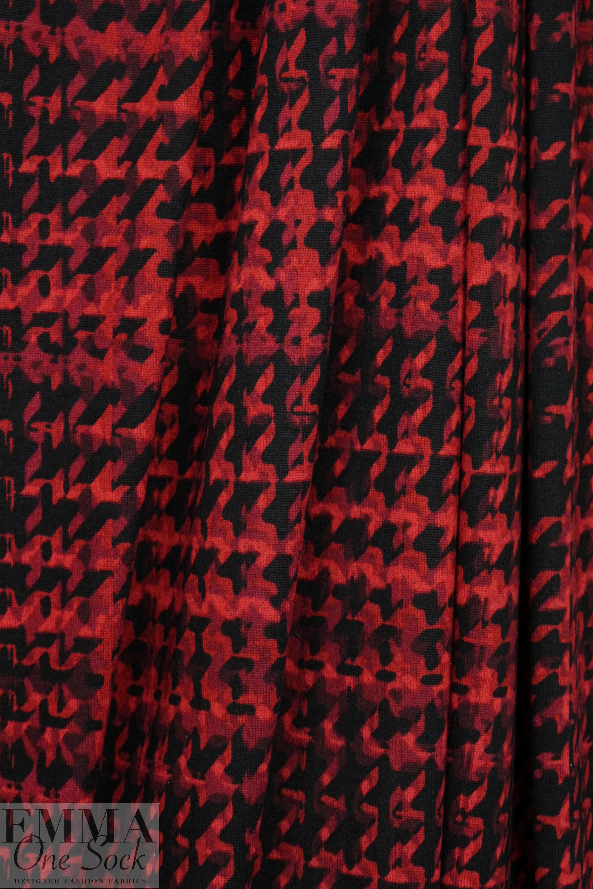 NY designer houndstooth printed sweater knit - red/black 1.25 yds
