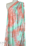 NY designer tie dye poly knit - coral/jade .75 yds