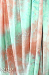 NY designer tie dye poly knit - coral/jade 2 yd